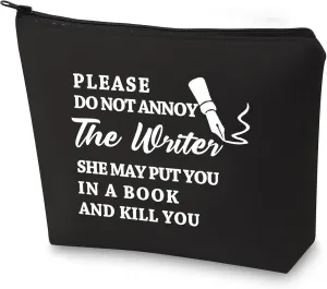 BLUPARK Writer Gift Author Gift Writer Cosmetic Bag Please Do Not Annoy The Writer Makeup Bag Writing Gift for Author (Do not annoy the Writer-BK)