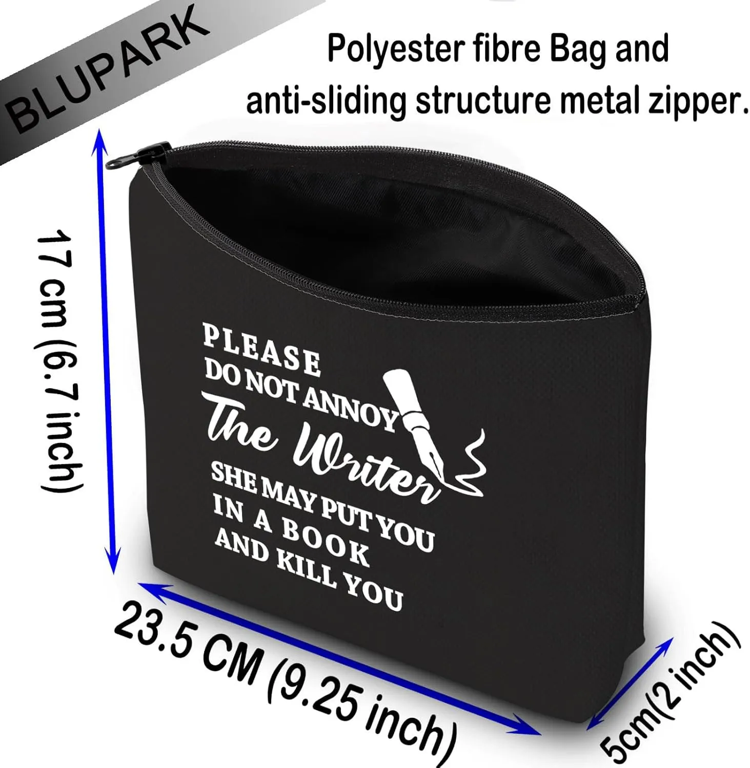 BLUPARK Writer Gift Author Gift Writer Cosmetic Bag Please Do Not Annoy The Writer Makeup Bag Writing Gift for Author (Do not annoy the Writer-BK)