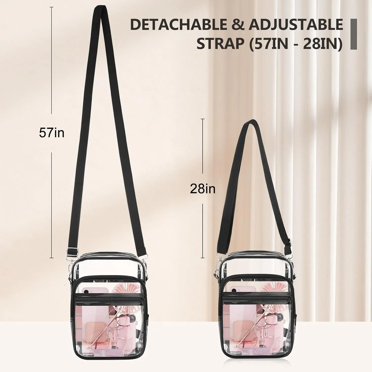 Blvornl Clear Crossbody Bag with Adjustable Shoulder Strap, Stadium Approved PVC Clear Purse Bag, Clear Messenger Bag
