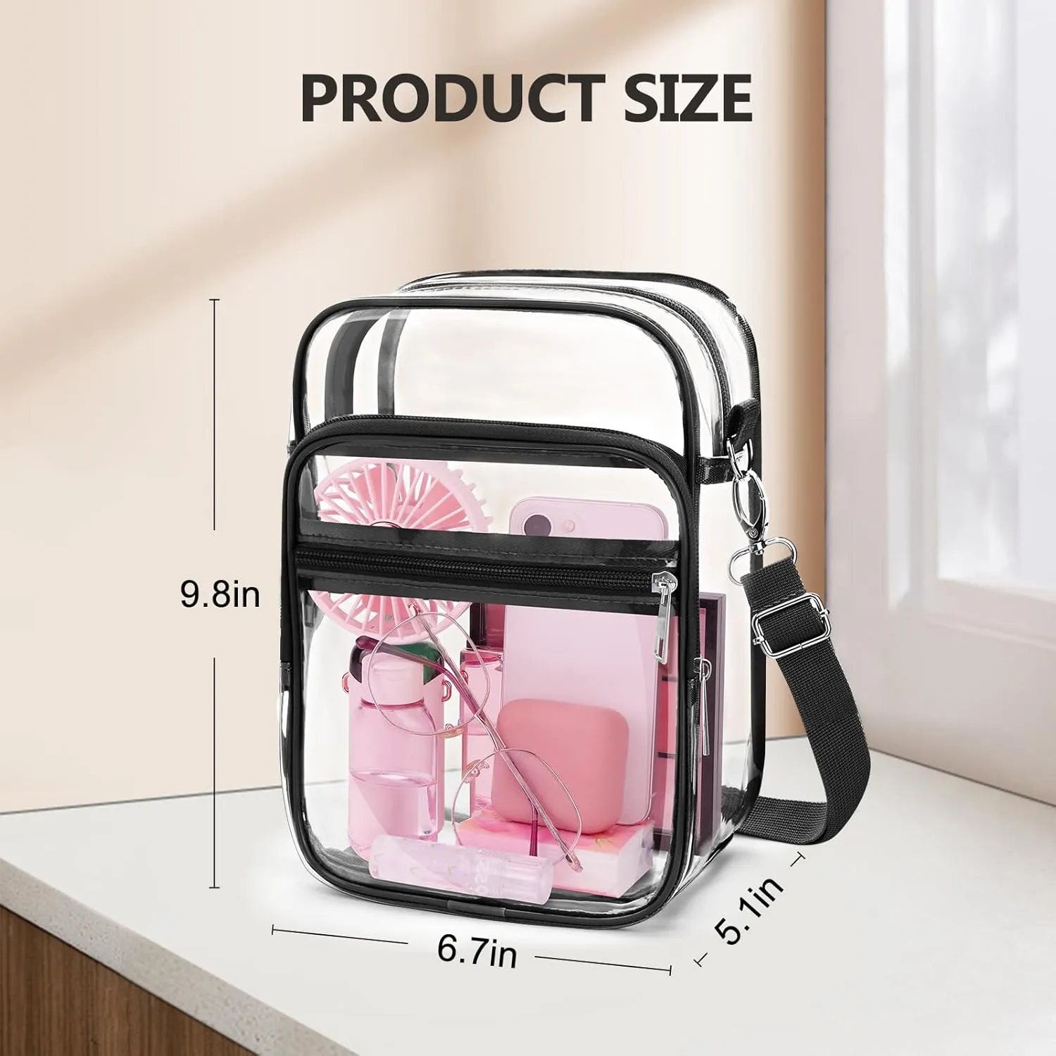 Blvornl Clear Crossbody Bag with Adjustable Shoulder Strap, Stadium Approved PVC Clear Purse Bag, Clear Messenger Bag