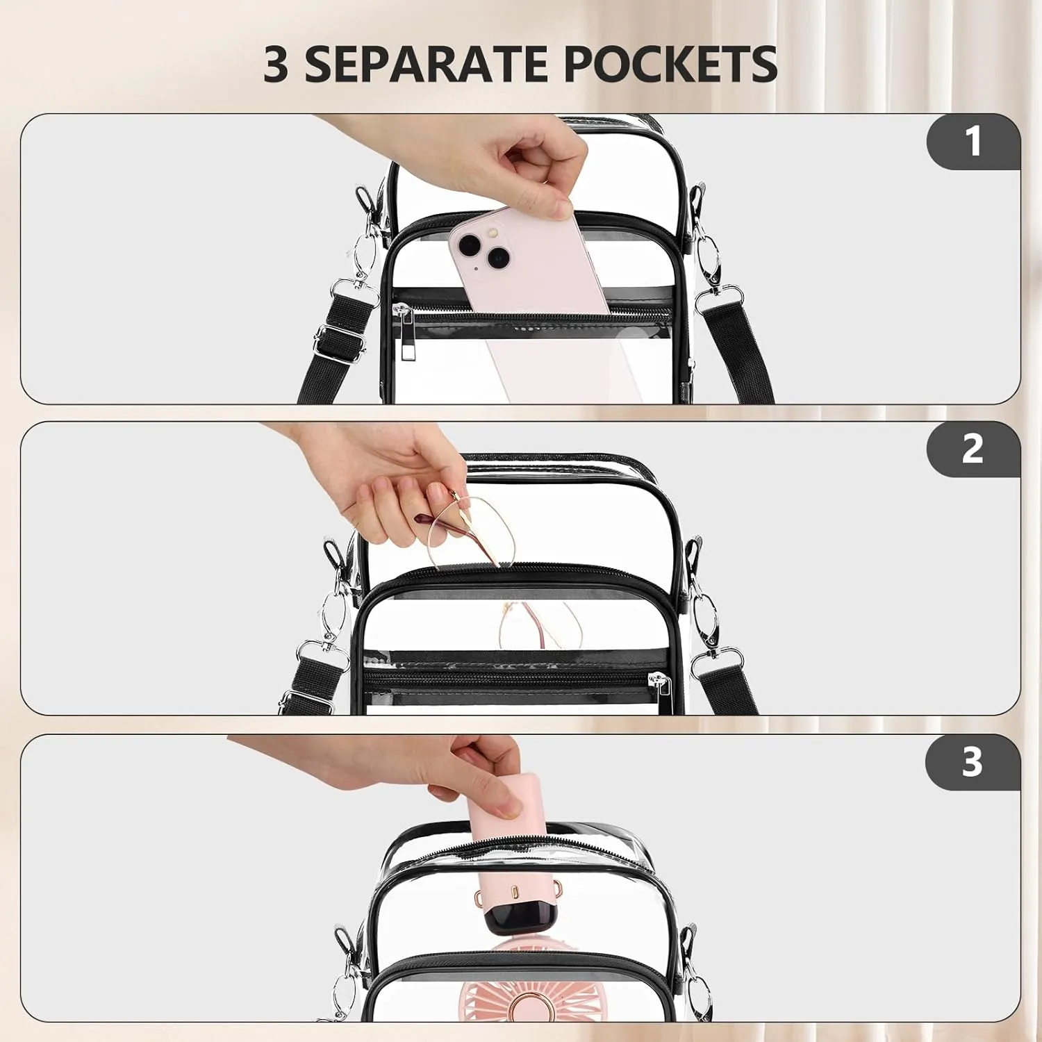 Blvornl Clear Crossbody Bag with Adjustable Shoulder Strap, Stadium Approved PVC Clear Purse Bag, Clear Messenger Bag