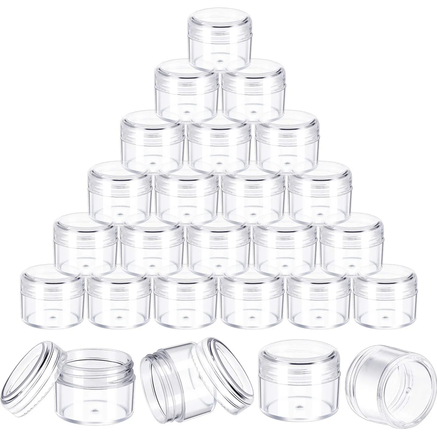Boao 50 Pieces Empty Clear Plastic Pot Jars with Lids Round Sample Containers Mini Travel Jars for Storage of Ear Studs Ear Ring(30 ml/30g)