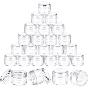Boao 50 Pieces Empty Clear Plastic Pot Jars with Lids Round Sample Containers Mini Travel Jars for Storage of Ear Studs Ear Ring(30 ml/30g)