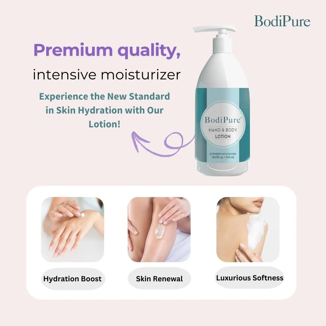 Bodipure Hand and Body Lotion 16.9 oz 2 packs, Vegetable Collagen Booster Lotion with 2 Free Touchscreen Cotton Gloves for Deep Overnight Moisture for Dry, Sensitive, and All Skin Type 2 pack