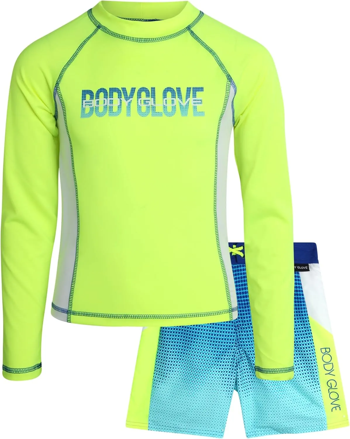 Body Glove Boys Swim Set - 2 Piece Boys Swim Trunks with Rash Guard UV Protection Swimsuit Kids Bathing Suits (Sizes 4-12)