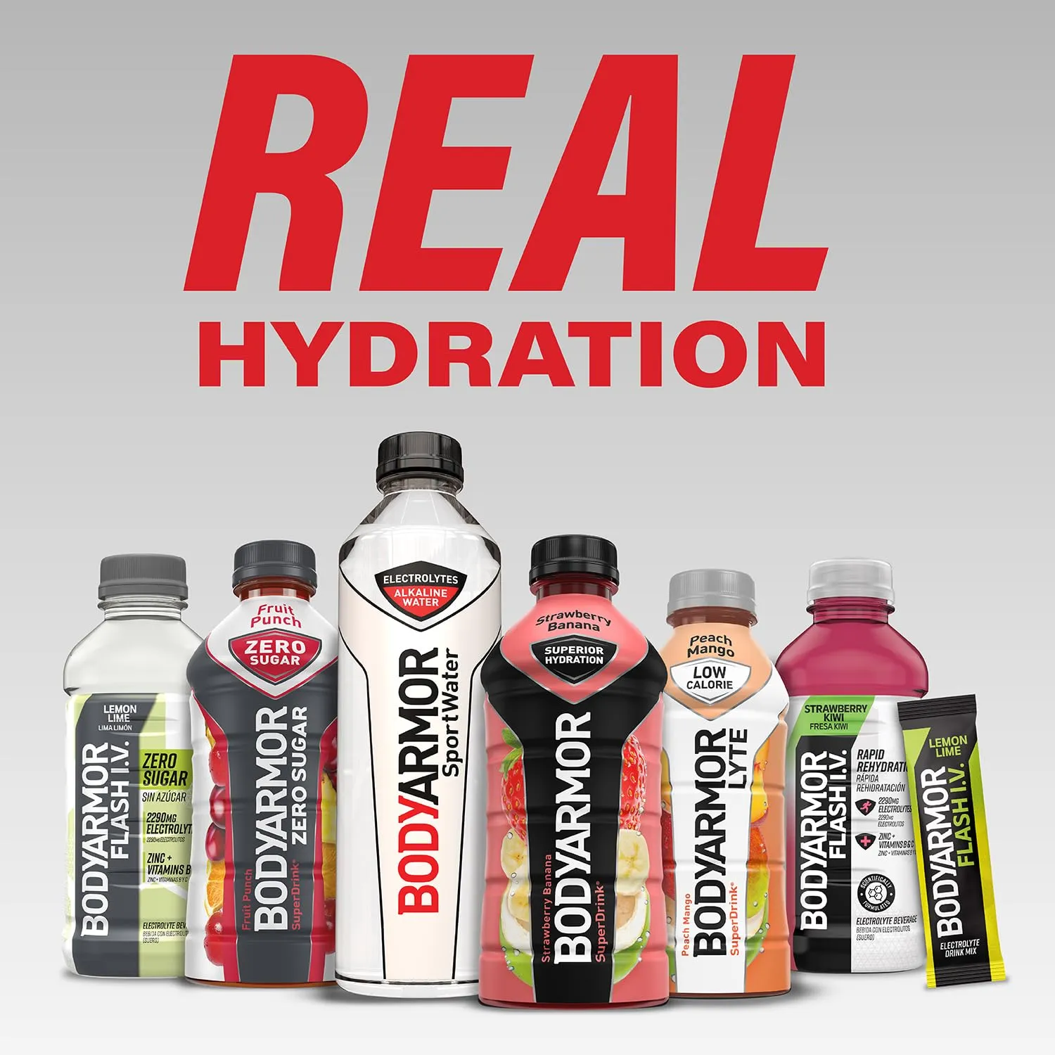 BODYARMOR Flash IV Electrolyte Packets, Strawberry Kiwi, Lemon Lime, & Tropical Punch Variety Pack - Zero Sugar Drink Mix, Single Serve Packs, Coconut Water Powder (15 Count)