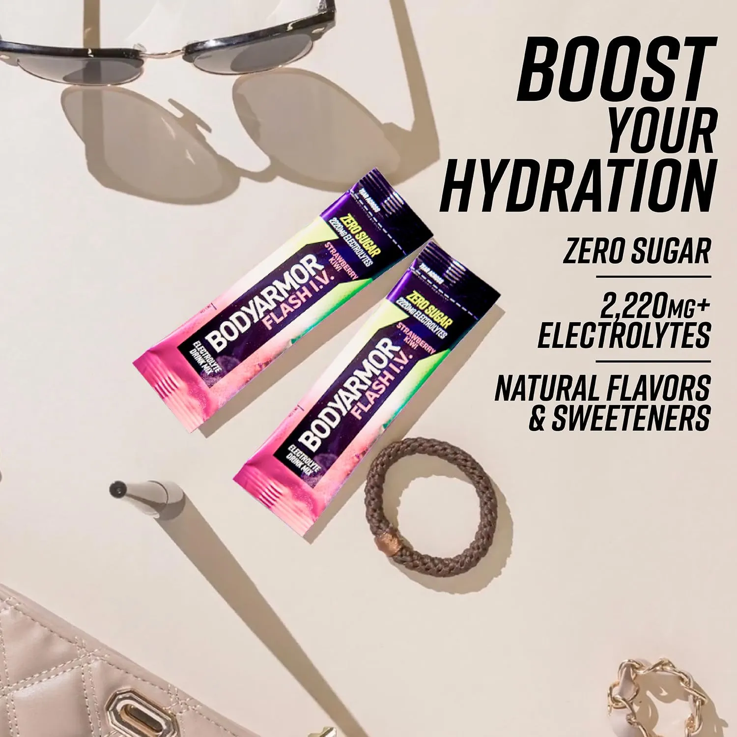BODYARMOR Flash IV Electrolyte Packets, Strawberry Kiwi, Lemon Lime, & Tropical Punch Variety Pack - Zero Sugar Drink Mix, Single Serve Packs, Coconut Water Powder (15 Count)