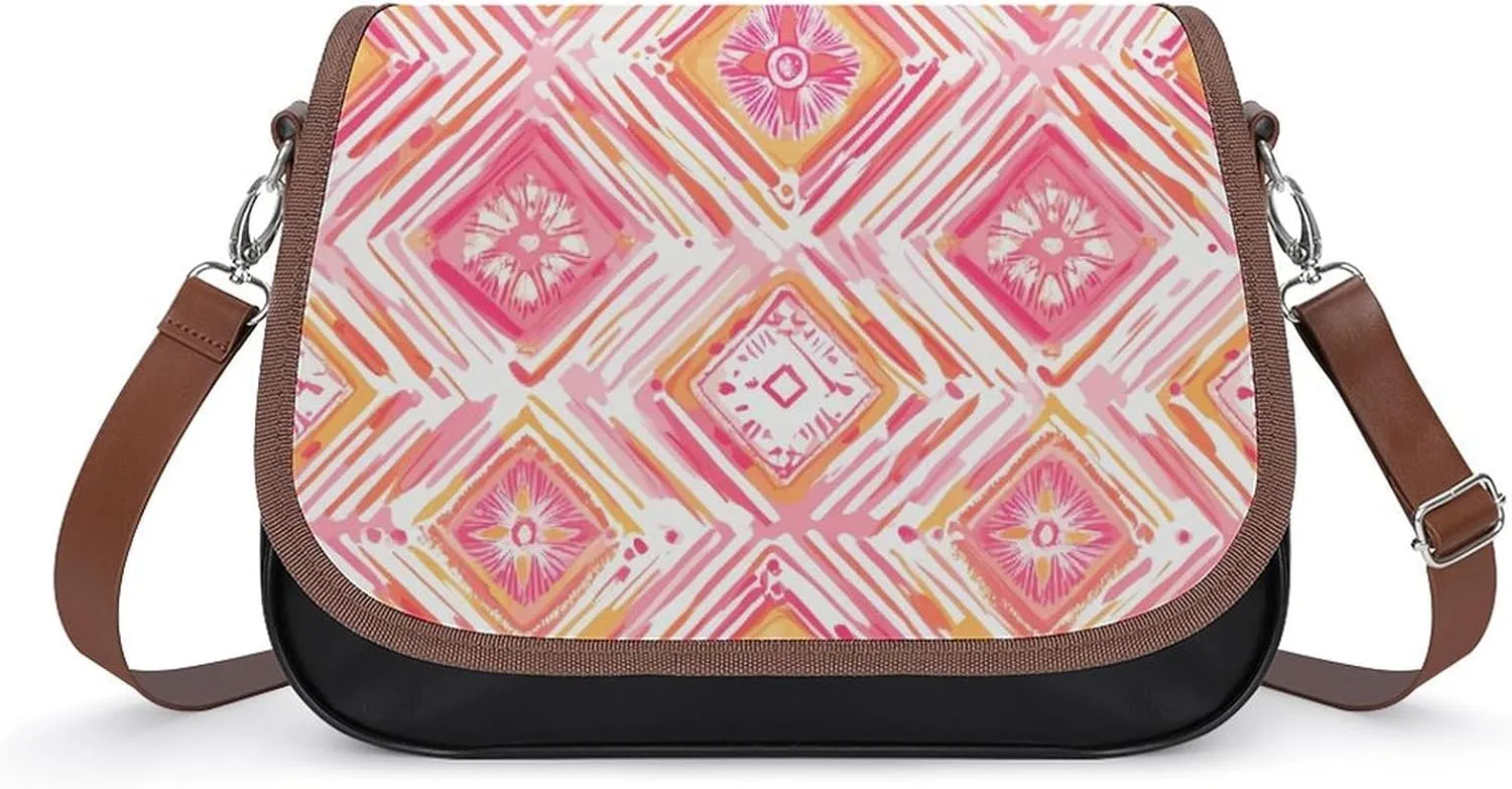 Bohemian Ethnic Rhombus Crossbody Bags for Women Shoulder Bag Flap Handbags Leather Cross Body Purse