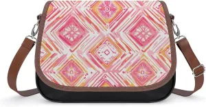 Bohemian Ethnic Rhombus Crossbody Bags for Women Shoulder Bag Flap Handbags Leather Cross Body Purse