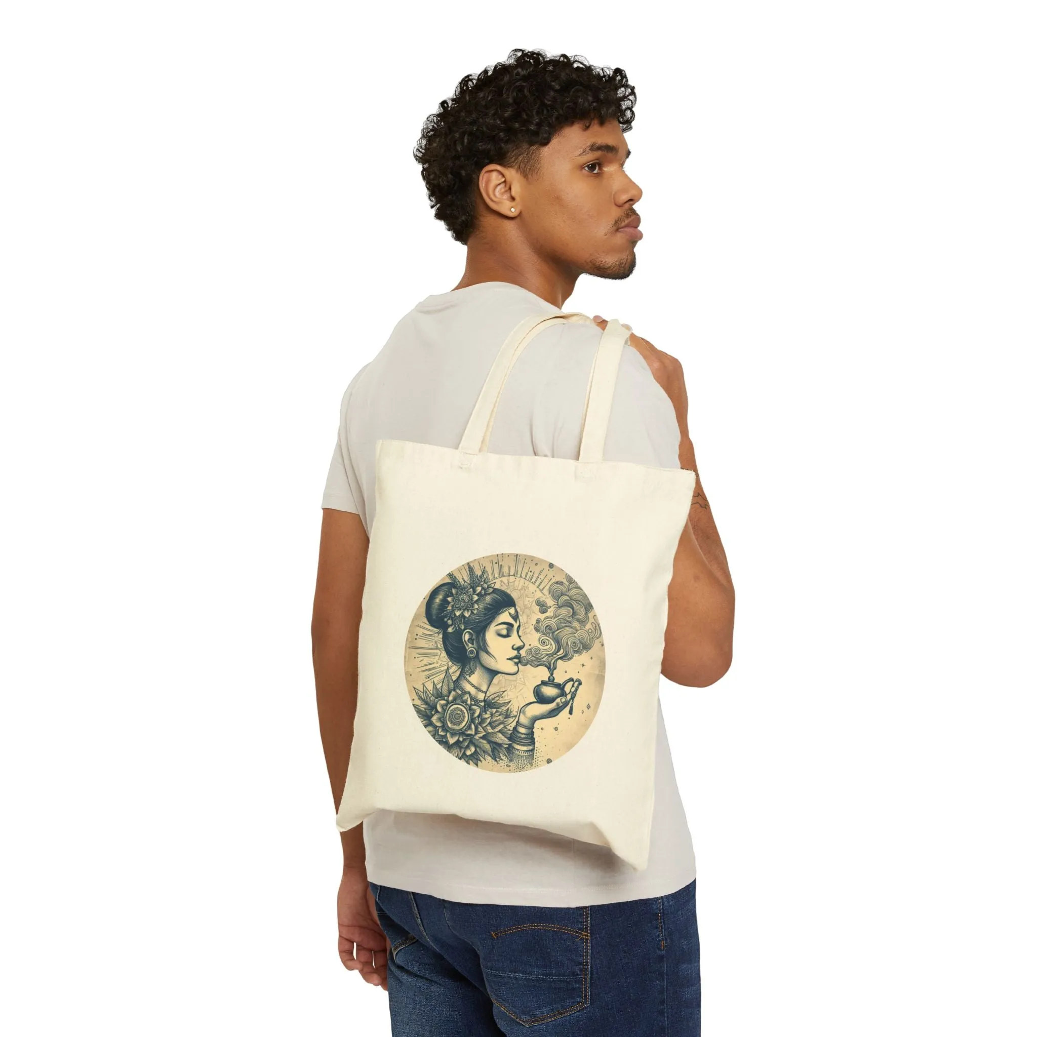 Bohemian Goddess Cotton Canvas Tote Bag - Eco-Friendly Shopping Bag