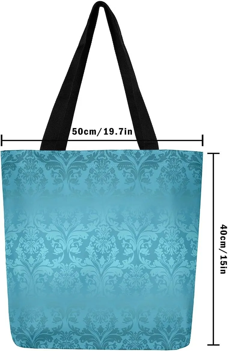Boho Floral Canvas Tote Bag Victorian Foldable Beach Bag,Gothic Paisley Casual Reusable Handbag for Women