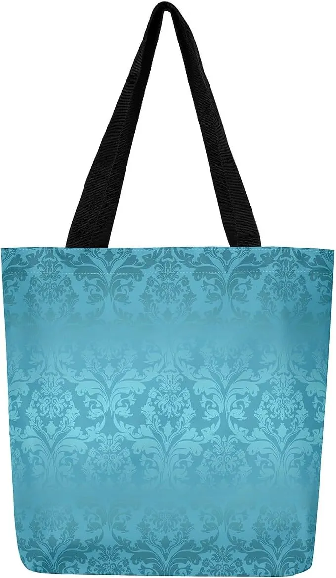 Boho Floral Canvas Tote Bag Victorian Foldable Beach Bag,Gothic Paisley Casual Reusable Handbag for Women