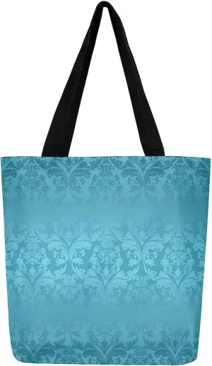 Boho Floral Canvas Tote Bag Victorian Foldable Beach Bag,Gothic Paisley Casual Reusable Handbag for Women