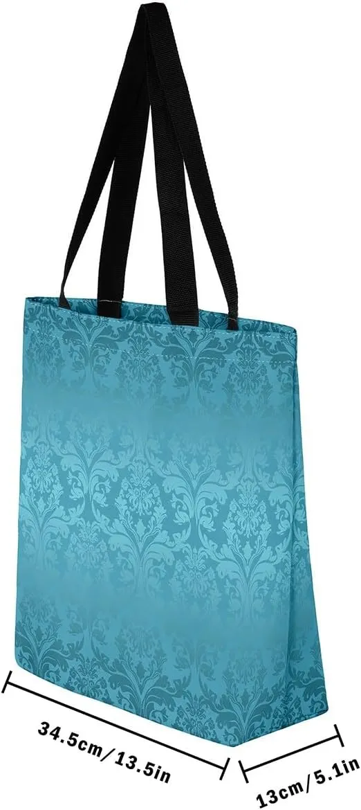 Boho Floral Canvas Tote Bag Victorian Foldable Beach Bag,Gothic Paisley Casual Reusable Handbag for Women