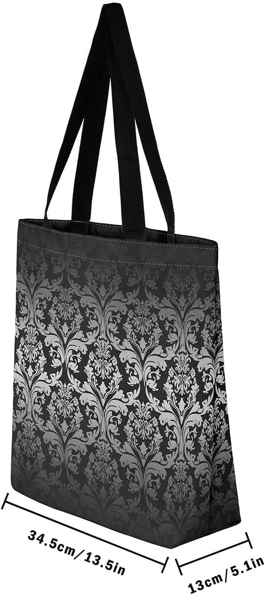 Boho Floral Canvas Tote Bag Victorian Foldable Beach Bag,Gothic Paisley Casual Reusable Handbag for Women