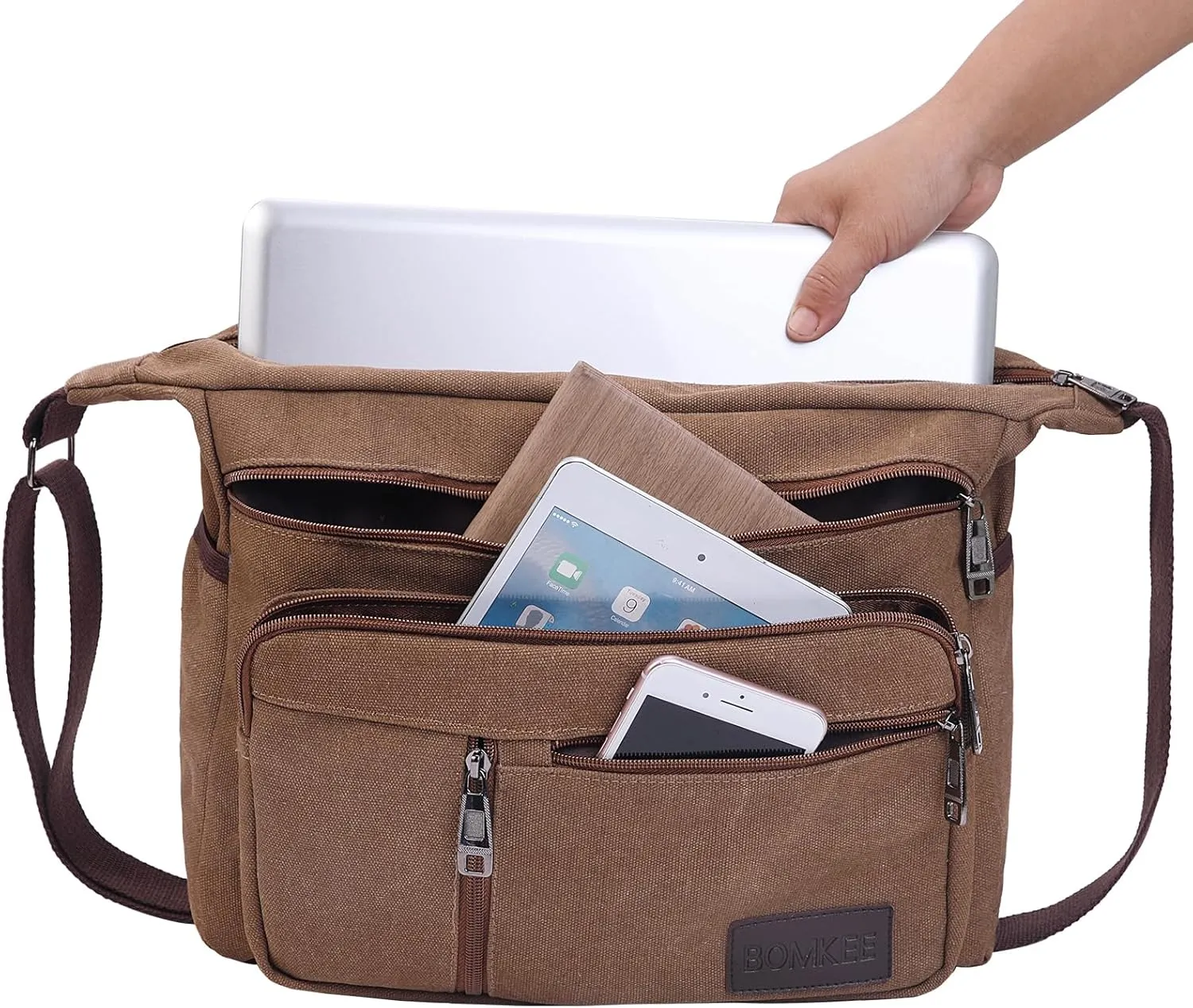 BOMKEE Canvas Messenger Bag, Satchel Bag Vintage Canvas Shoulder Bags Crossbody Laptop Side Bag for Work School Travel