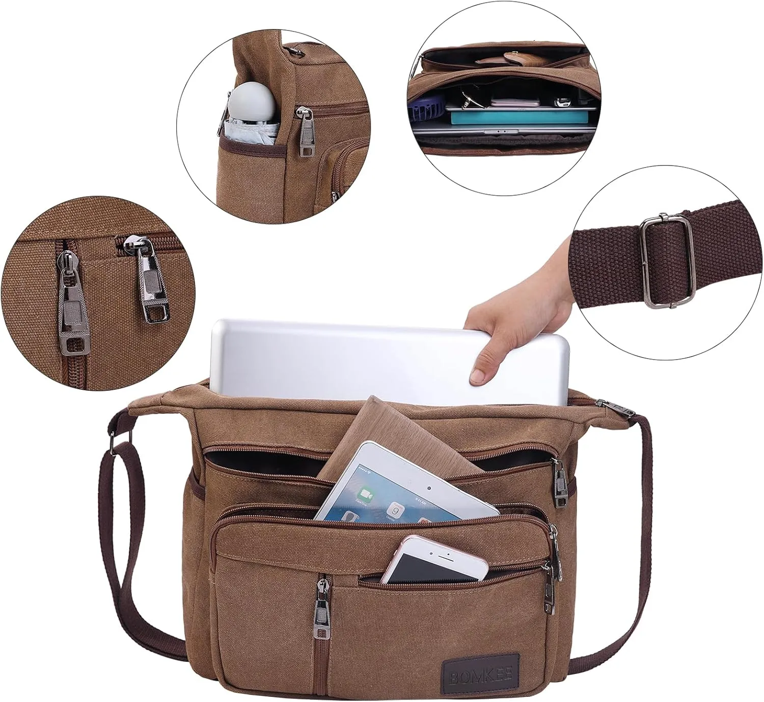 BOMKEE Canvas Messenger Bag, Satchel Bag Vintage Canvas Shoulder Bags Crossbody Laptop Side Bag for Work School Travel