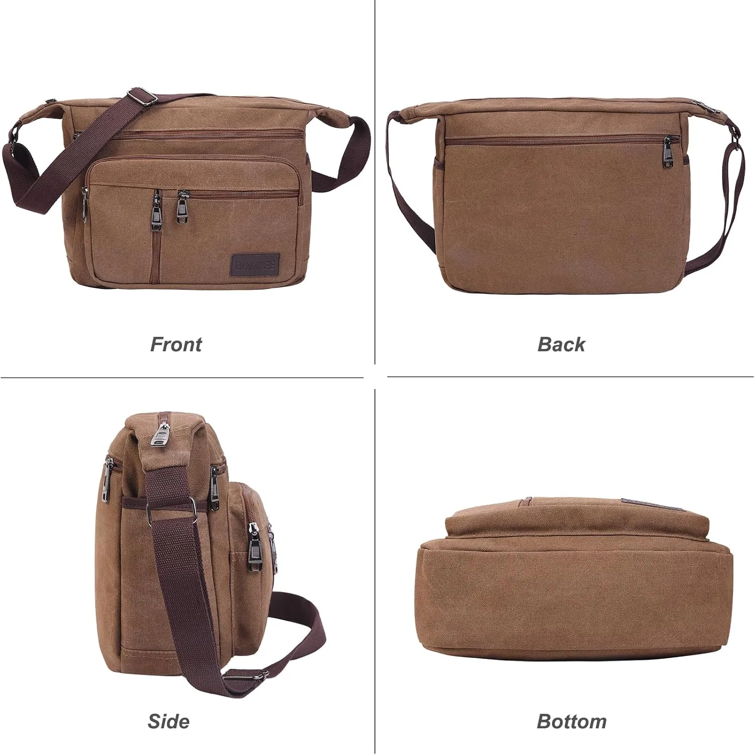 BOMKEE Canvas Messenger Bag, Satchel Bag Vintage Canvas Shoulder Bags Crossbody Laptop Side Bag for Work School Travel