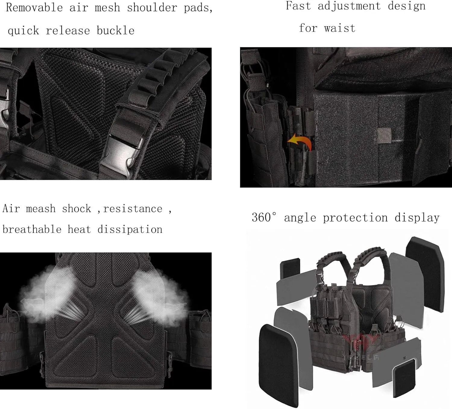 BOMTURN 1000D Tactical Vest for Men Quick Release Modular Vest Adjustable Vest Outdoor