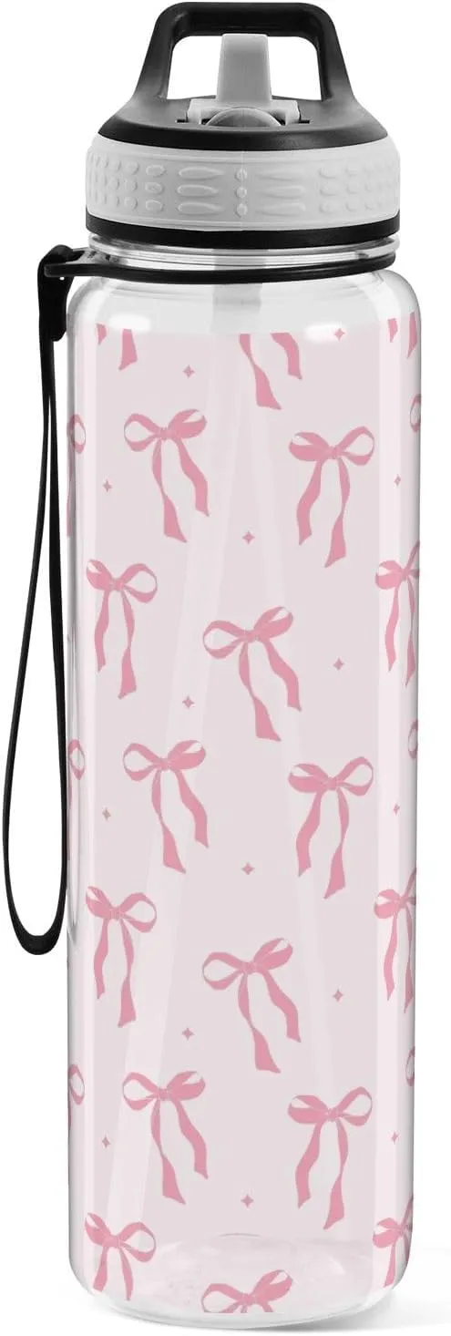 Bow 32 oz Water Bottle - Clear Tritan, BPA-Free, LeakProof with Carry Strap for Sports, Gym & Outdoor Activities