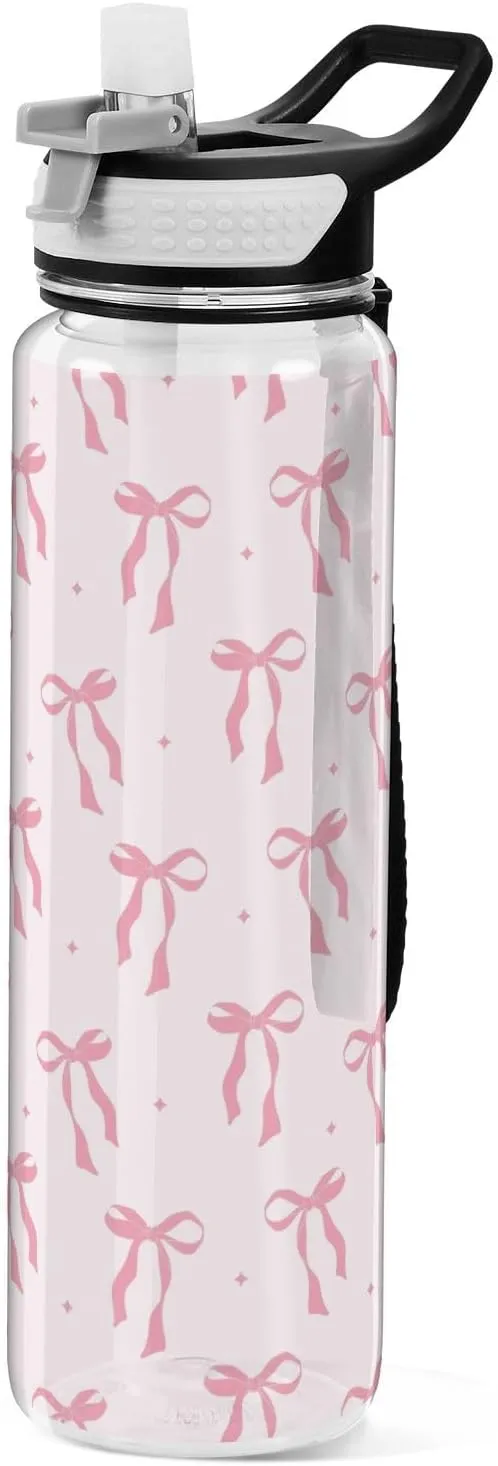 Bow 32 oz Water Bottle - Clear Tritan, BPA-Free, LeakProof with Carry Strap for Sports, Gym & Outdoor Activities