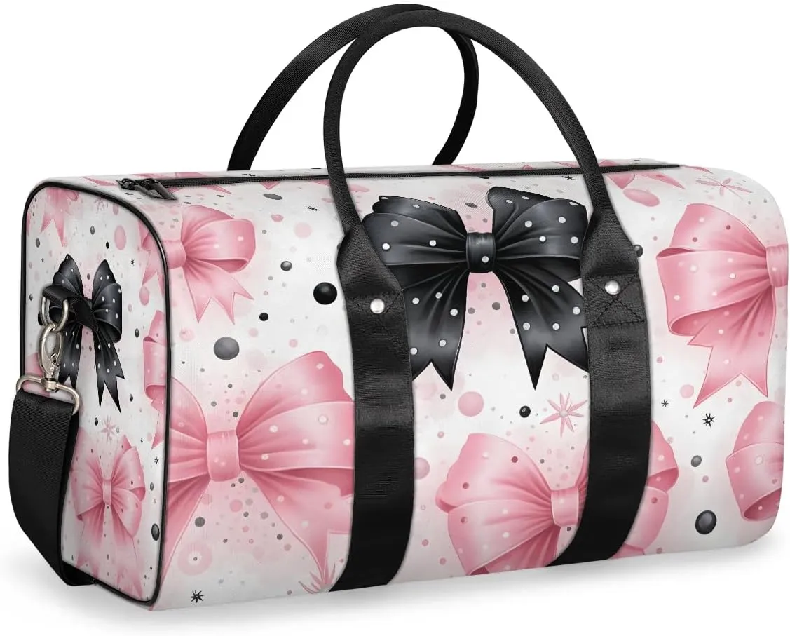 Bow Tie Pattern Travel Duffel Bag for Women Men Waterproof Foldable Overnight Weekender Bag Large Capacity Sports Gym Bag