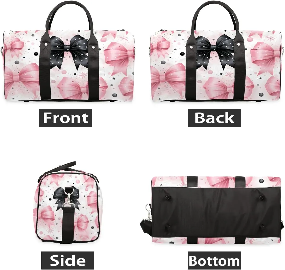Bow Tie Pattern Travel Duffel Bag for Women Men Waterproof Foldable Overnight Weekender Bag Large Capacity Sports Gym Bag