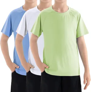Boys Swim Shirt UPF 50  Kids Rash Guard Short Sleeve 3 Pack Youth Sun UV Protection SPF Water Fishing Top Shirts 5-18Y