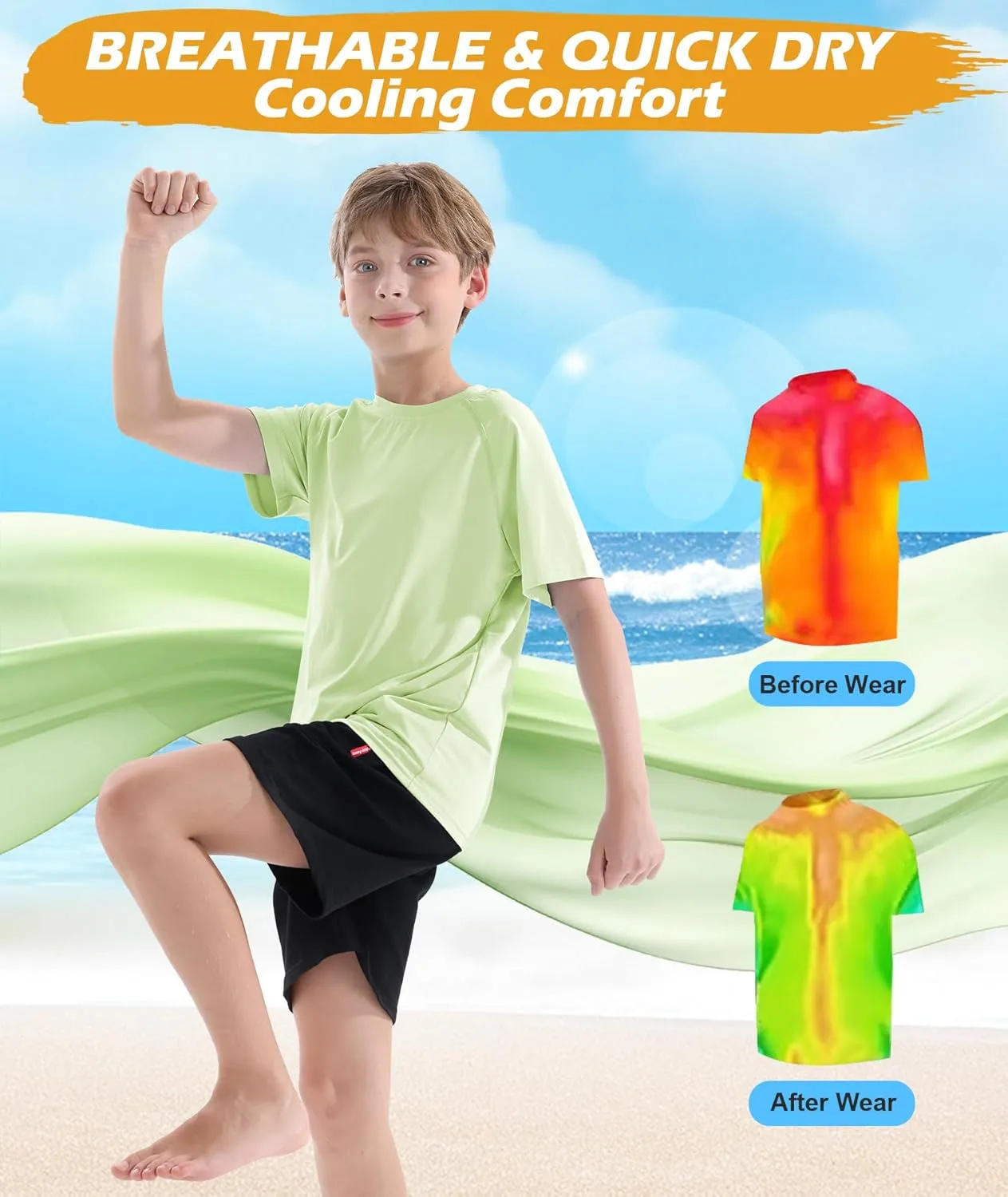 Boys Swim Shirt UPF 50  Kids Rash Guard Short Sleeve 3 Pack Youth Sun UV Protection SPF Water Fishing Top Shirts 5-18Y