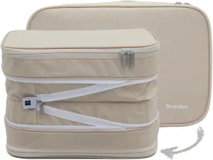 Branden Compression Packing Cube, X-Large, Sandbeige | Travel Essentials l Luggage Organizer l Self Compression Organizer for Travel l Overnight Trip, Road Trip, Beach, Cruise