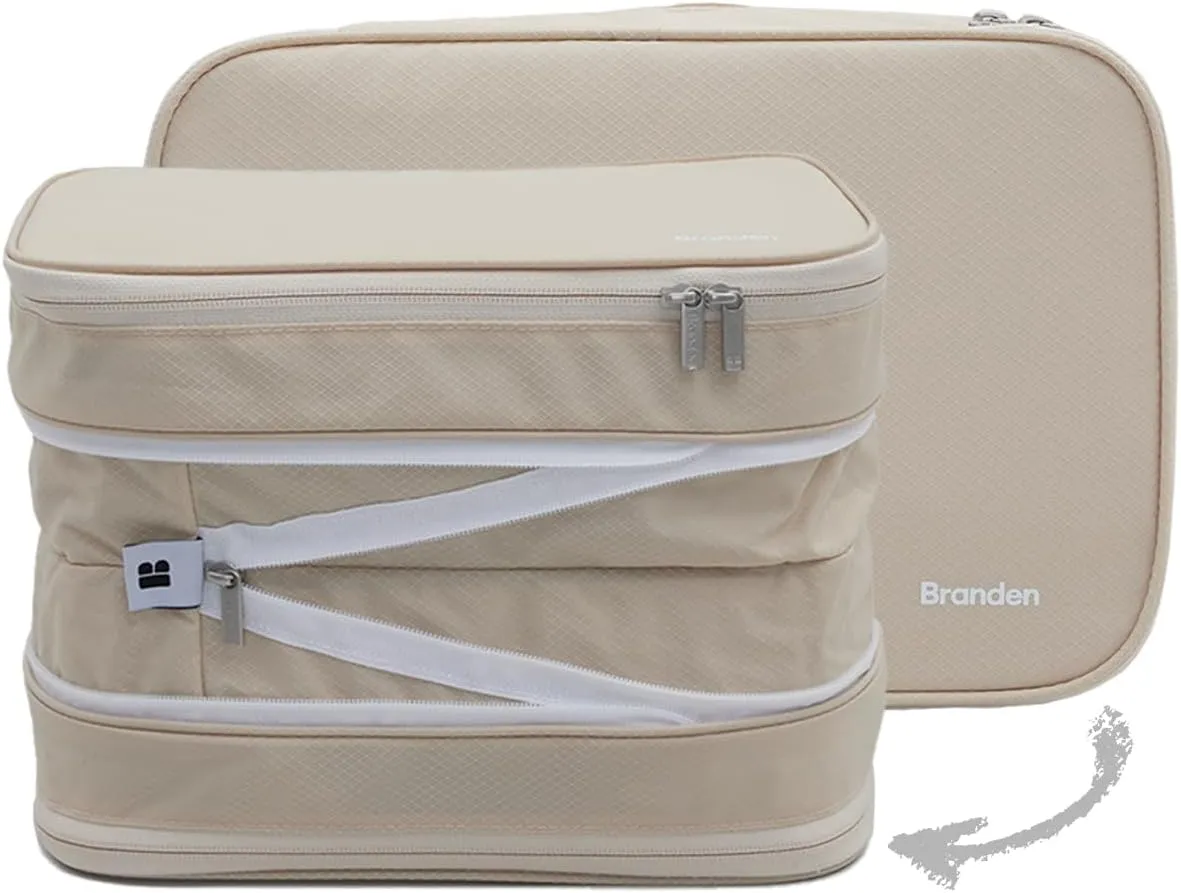 Branden Compression Packing Cube, X-Large, Sandbeige | Travel Essentials l Luggage Organizer l Self Compression Organizer for Travel l Overnight Trip, Road Trip, Beach, Cruise