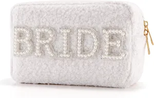 Bride Makeup Bag, Pearl Letters Teddy Cosmetic Bag Toiletry Bag, Bride Gifts, Bride To Be Gifts (BRIDE)
