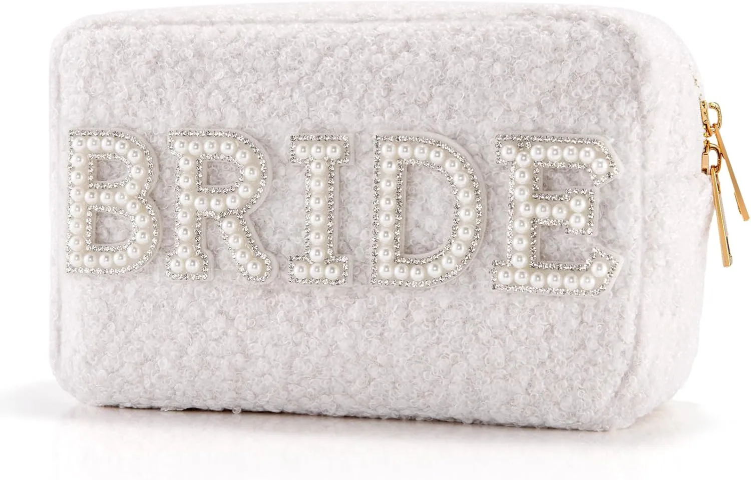 Bride Makeup Bag, Pearl Letters Teddy Cosmetic Bag Toiletry Bag, Bride Gifts, Bride To Be Gifts (BRIDE)