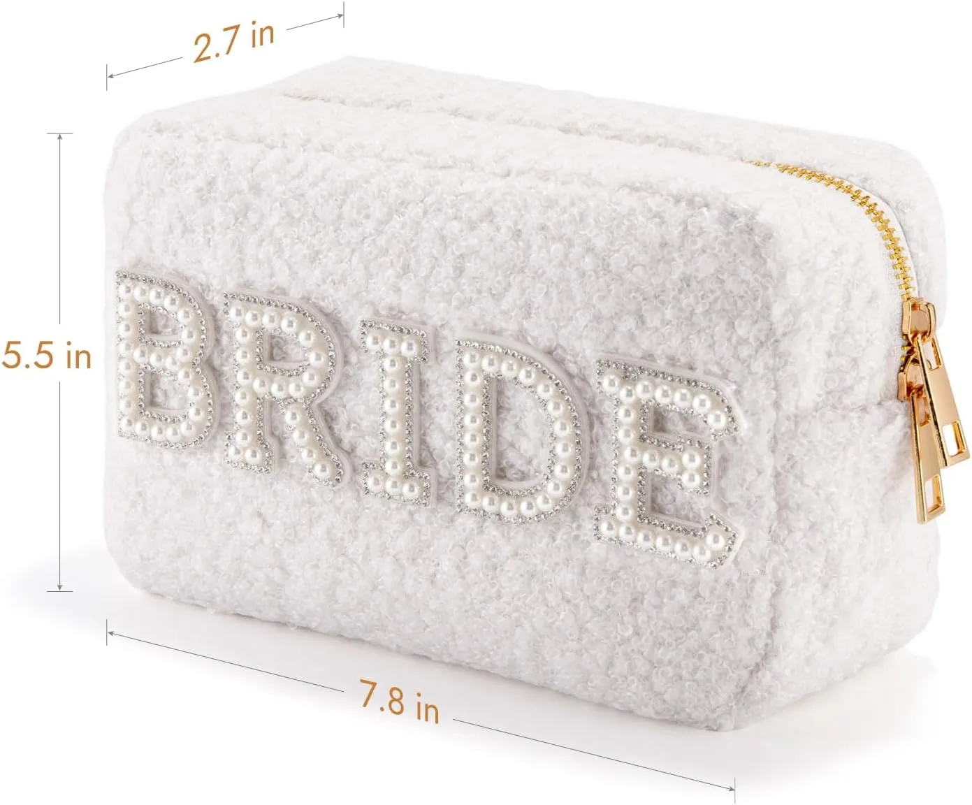 Bride Makeup Bag, Pearl Letters Teddy Cosmetic Bag Toiletry Bag, Bride Gifts, Bride To Be Gifts (BRIDE)
