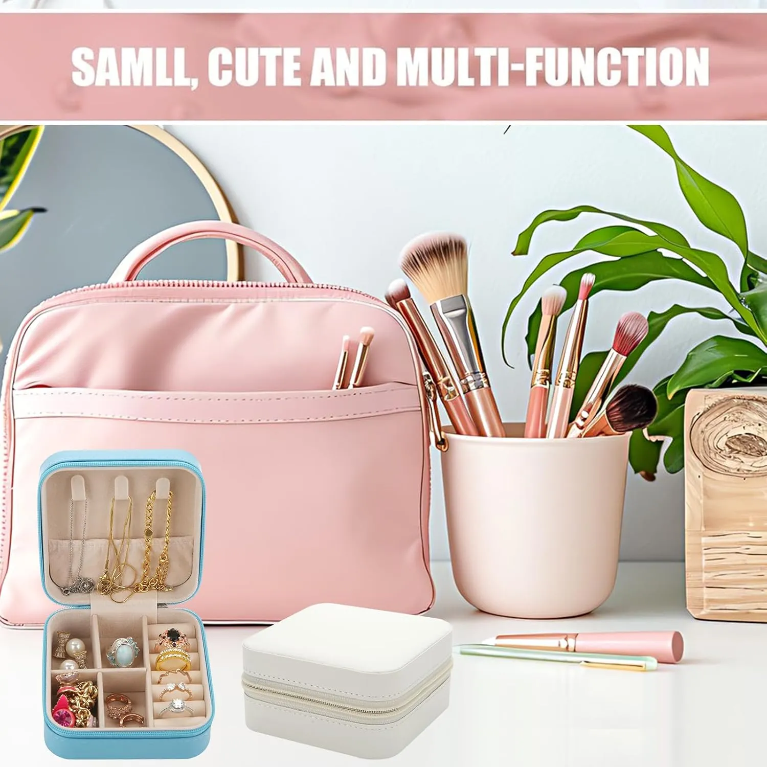 Bridesmaid Proposal Gifts Letter Cosmetic makeup bag bulk for Wedding Party Favors Bachelorette party decorations Toiletry Organizer Bag Makeup Case Gift (8, White)