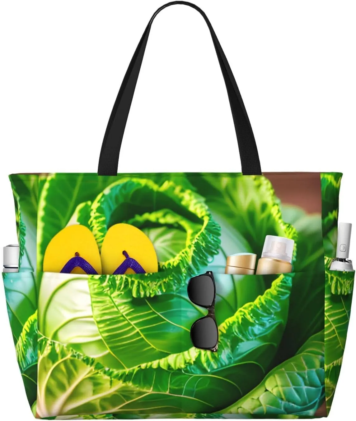 Bright Cabbage Print Foldable Lightweight Family Beach Bag for Men Women Beach Tote Bag Portable Gym Bag