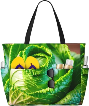 Bright Cabbage Print Foldable Lightweight Family Beach Bag for Men Women Beach Tote Bag Portable Gym Bag