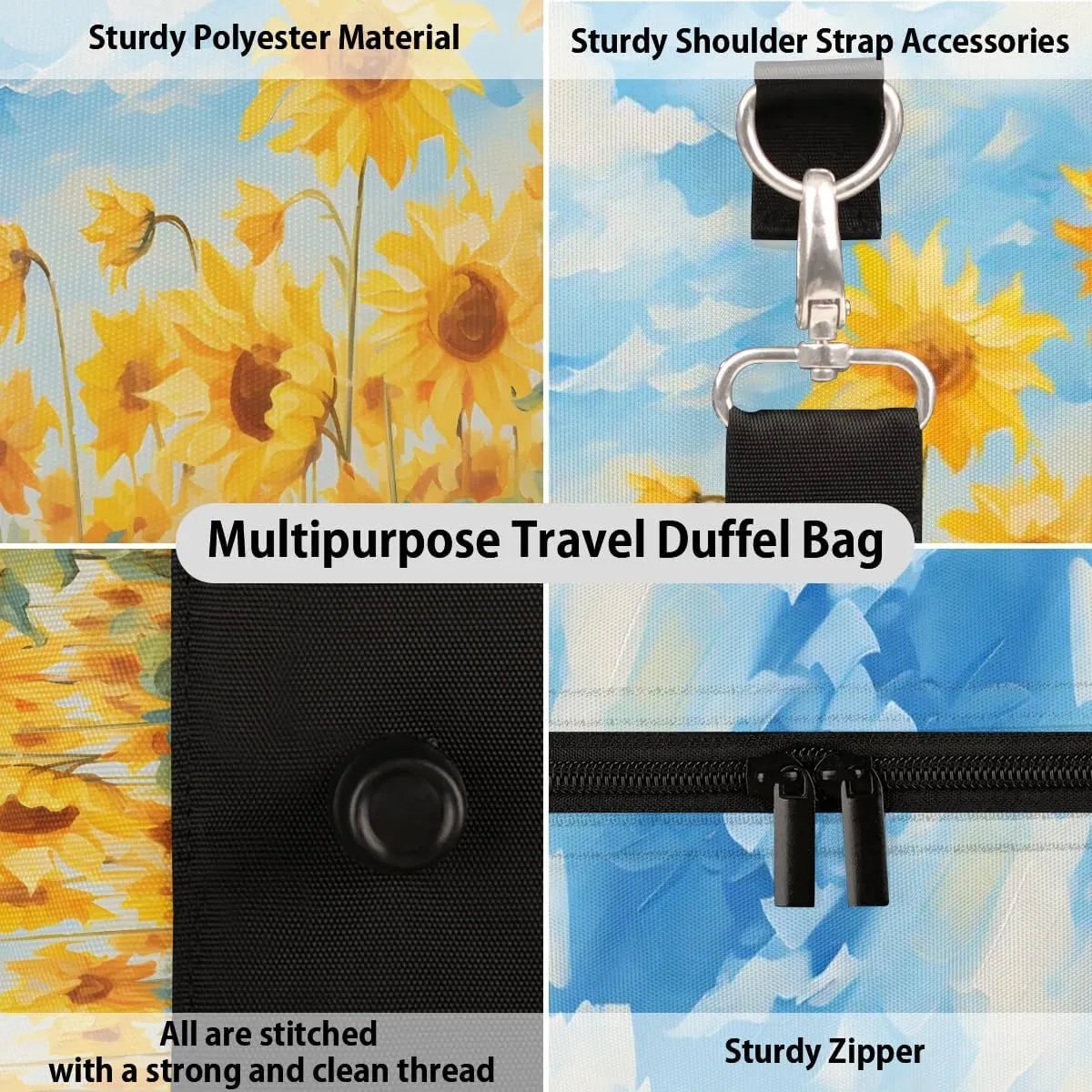 Bright Sunflower Travel Duffel Bag for Women Men Waterproof Foldable Overnight Weekender Bag Large Capacity Sports Gym Bag