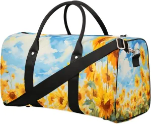 Bright Sunflower Travel Duffel Bag for Women Men Waterproof Foldable Overnight Weekender Bag Large Capacity Sports Gym Bag