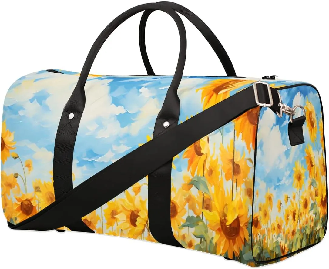 Bright Sunflower Travel Duffel Bag for Women Men Waterproof Foldable Overnight Weekender Bag Large Capacity Sports Gym Bag