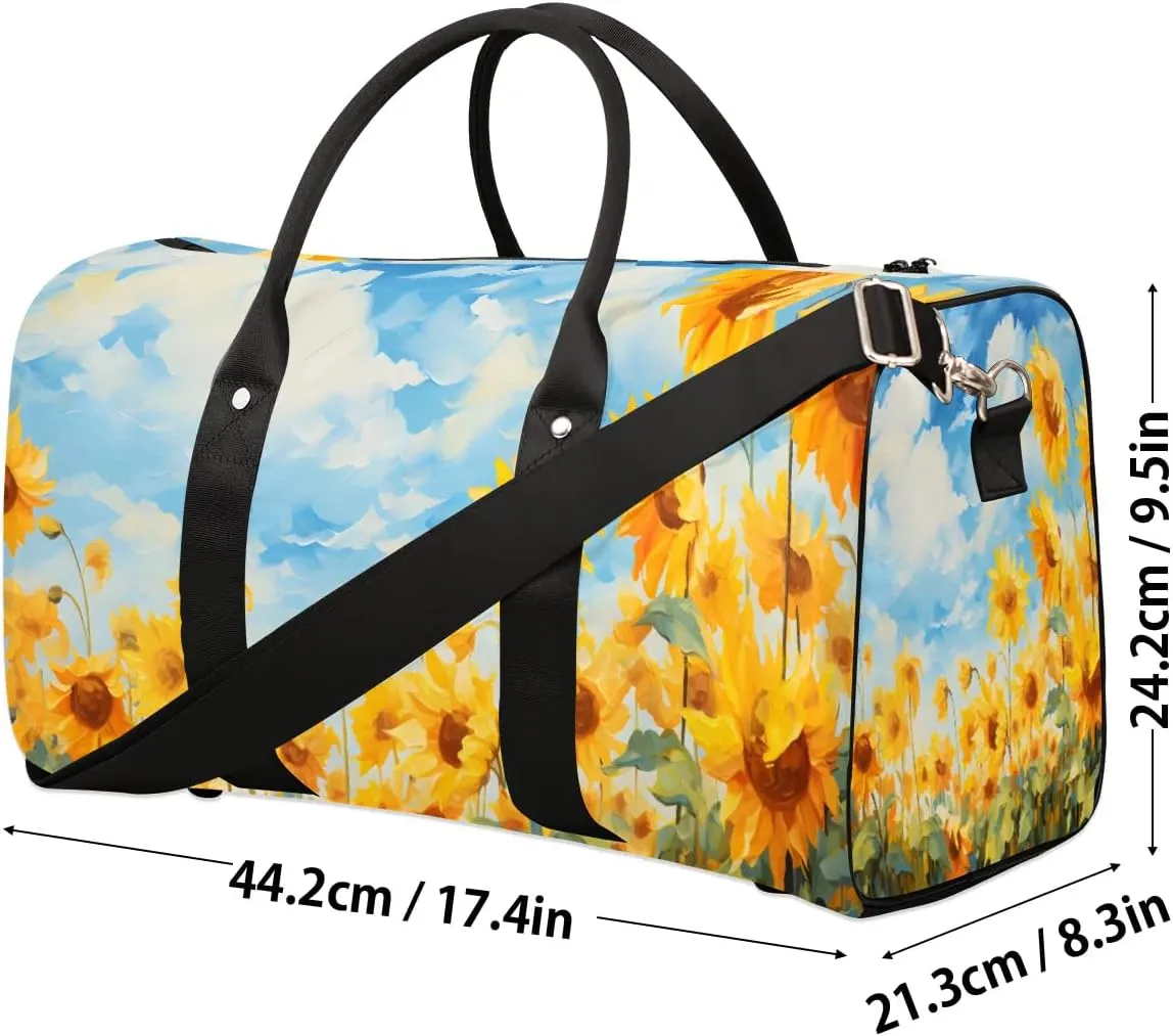 Bright Sunflower Travel Duffel Bag for Women Men Waterproof Foldable Overnight Weekender Bag Large Capacity Sports Gym Bag