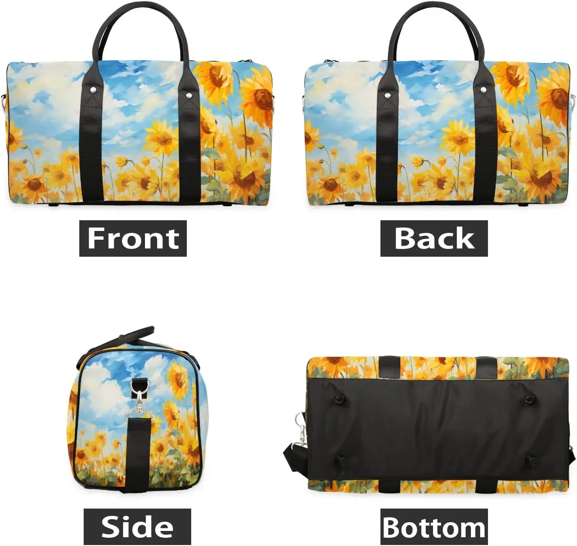 Bright Sunflower Travel Duffel Bag for Women Men Waterproof Foldable Overnight Weekender Bag Large Capacity Sports Gym Bag