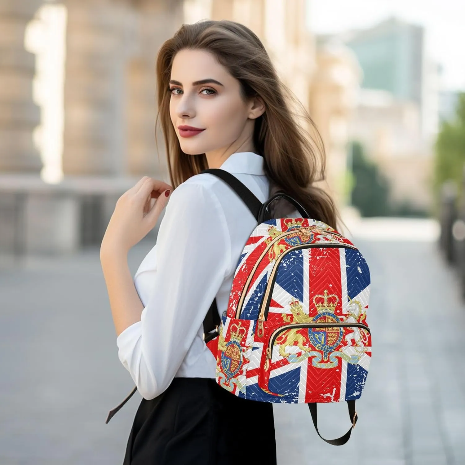 British Flag National Emblem Mini Backpack for Women, Travel Backpack Purse Daypack Shoulder Bag for Ladies