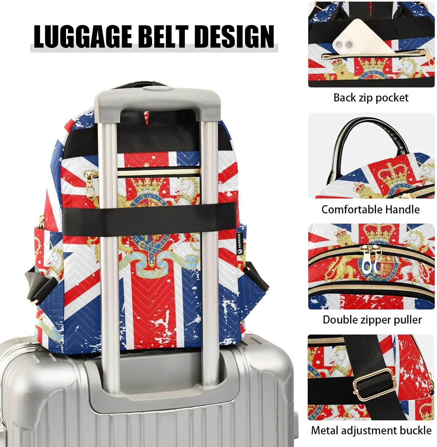 British Flag National Emblem Mini Backpack for Women, Travel Backpack Purse Daypack Shoulder Bag for Ladies