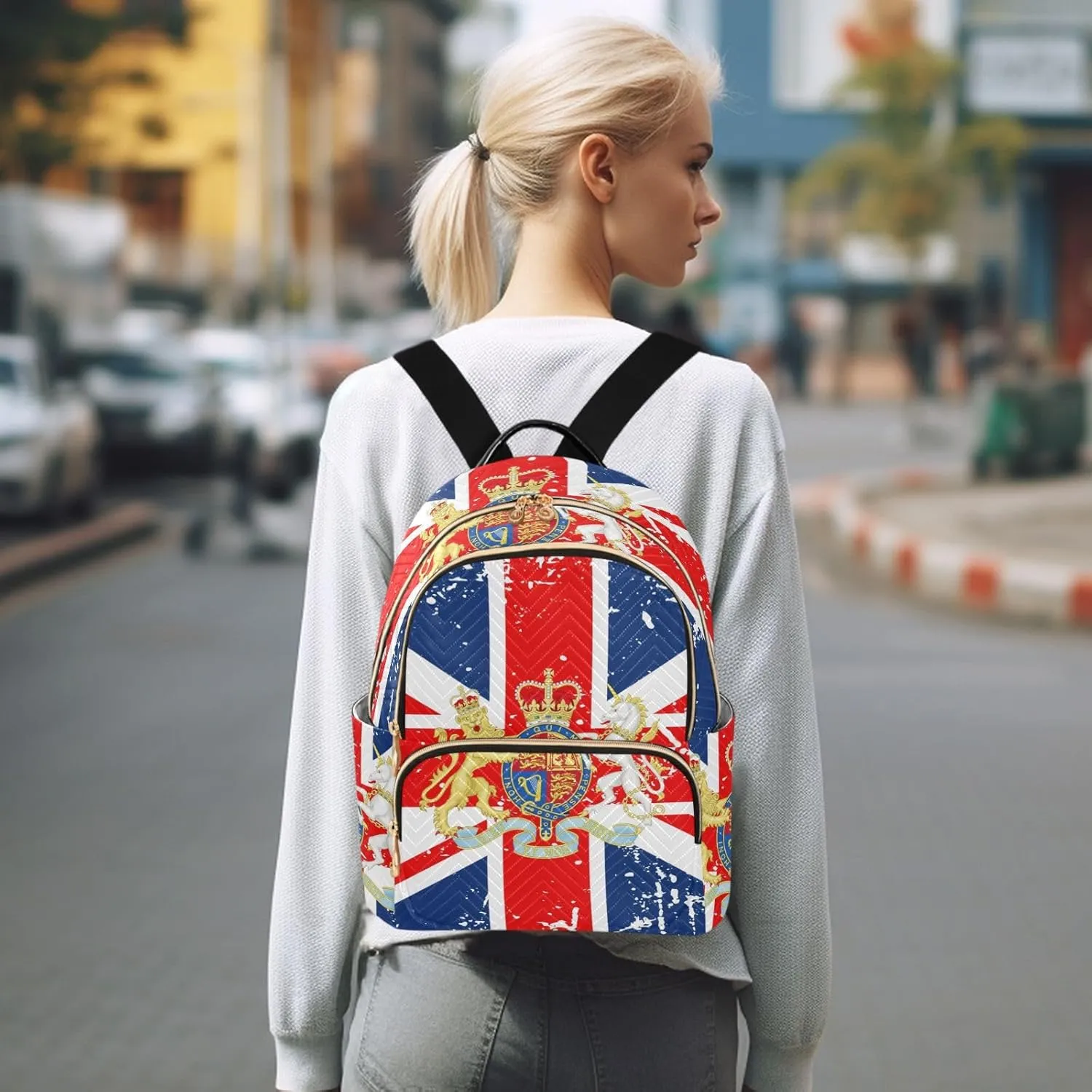 British Flag National Emblem Mini Backpack for Women, Travel Backpack Purse Daypack Shoulder Bag for Ladies