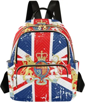 British Flag National Emblem Mini Backpack for Women, Travel Backpack Purse Daypack Shoulder Bag for Ladies