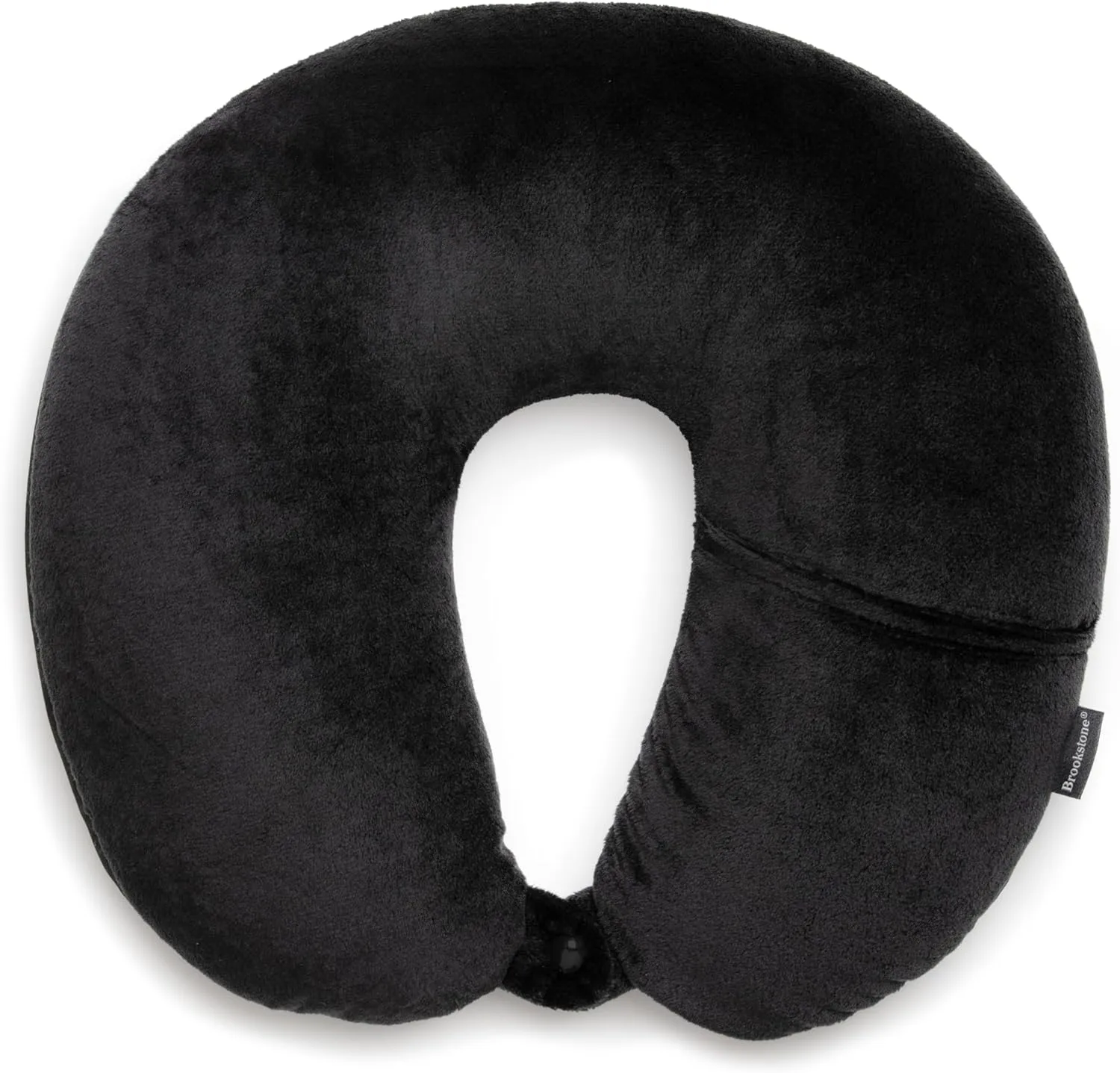 Brookstone Microbead Travel Head and Neck Pillow Lightweight and Plush with Phone or Headphone Pocket, Black