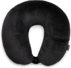 Brookstone Microbead Travel Head and Neck Pillow Lightweight and Plush with Phone or Headphone Pocket, Black