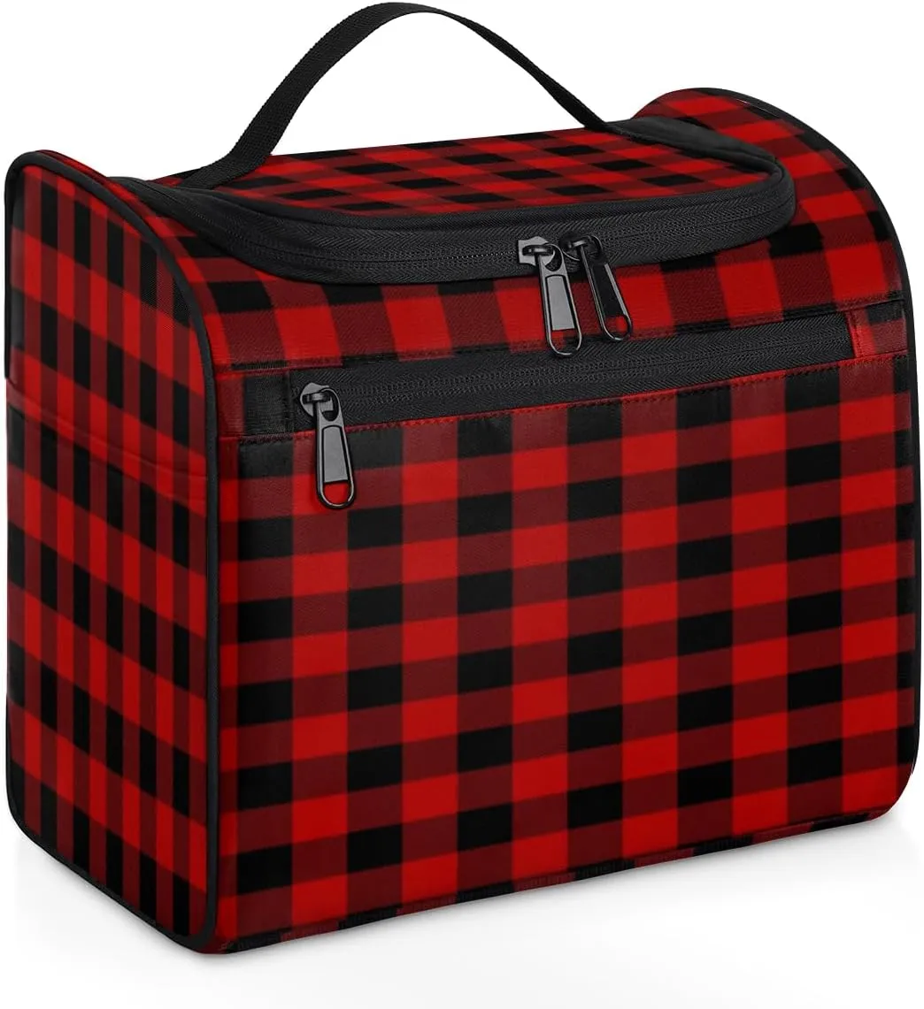 Buffalo Plaid Red Toiletry Bag for Men Travel Toiletry Organizer Women Travel Cosmetic Makeup Bag for Toiletries Accessories