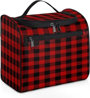 Buffalo Plaid Red Toiletry Bag for Men Travel Toiletry Organizer Women Travel Cosmetic Makeup Bag for Toiletries Accessories